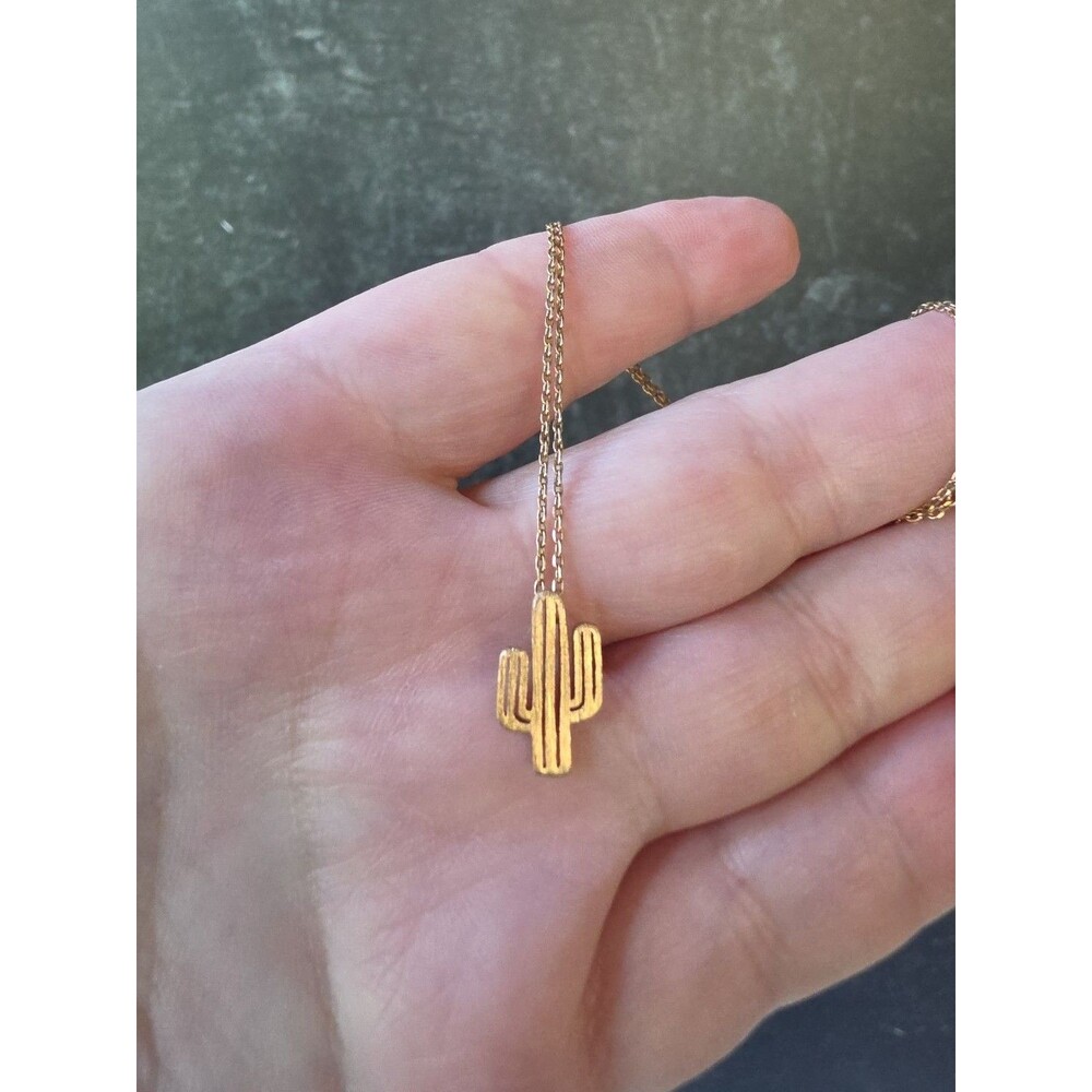 Rose Gold Tone Metal Cactus Pendant Necklace, Vintage Costume Jewelry